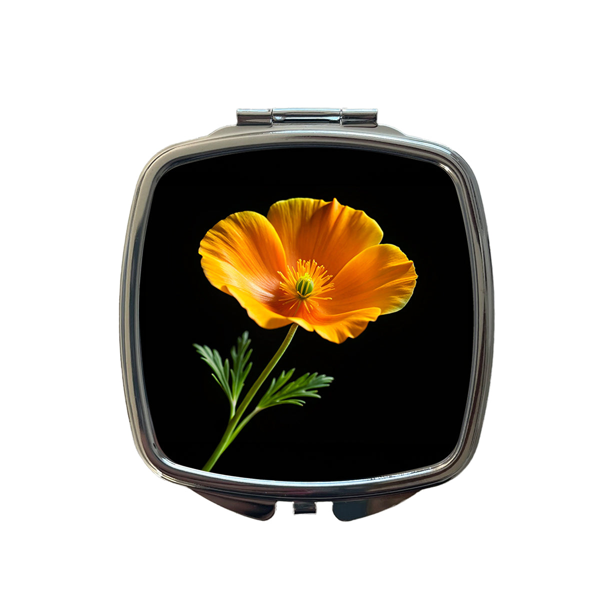 Orange California Poppy Flower Photo Small Travel Purse Handbag Pocket Makeup Compact Mirror
