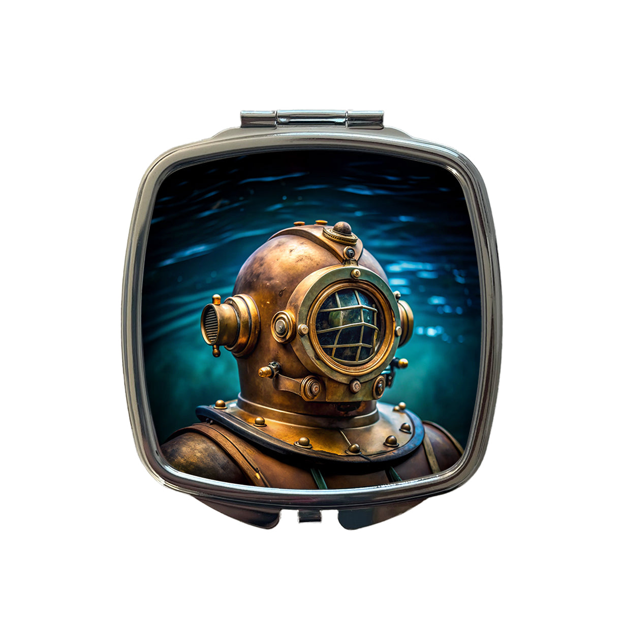 Retro Diving Helmet Suit Underwater Small Travel Purse Handbag Pocket Makeup Compact Mirror