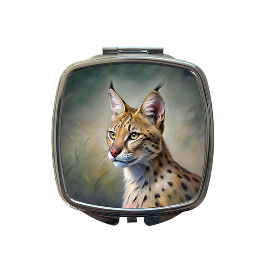 Serval Wild Cat Illustration Small Travel Purse Handbag Pocket Makeup Compact Mirror
