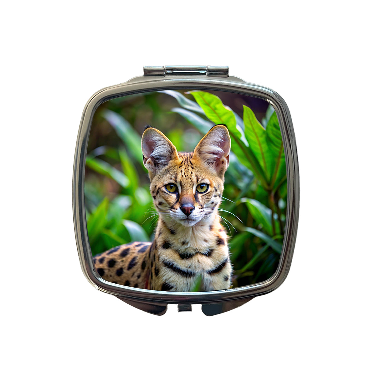 Serval Wild Cat Photo Small Travel Purse Handbag Pocket Makeup Compact Mirror