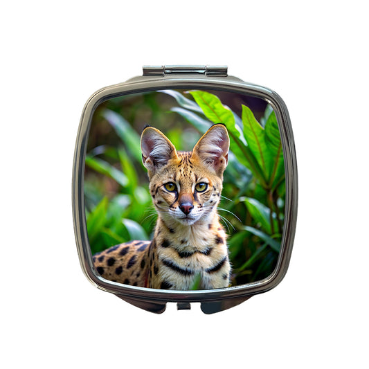 Serval Wild Cat Photo Small Travel Purse Handbag Pocket Makeup Compact Mirror