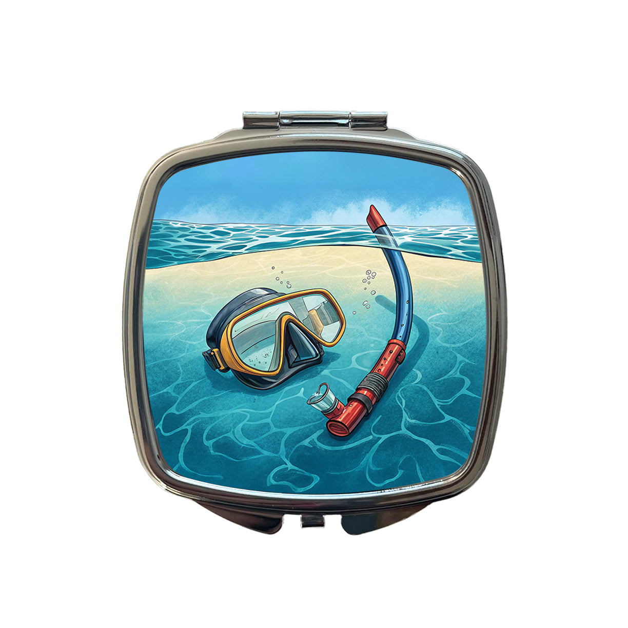 Snorkel And Mask on Beach Small Travel Purse Handbag Pocket Makeup Compact Mirror