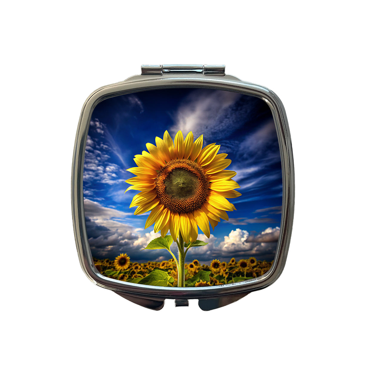 Sunflower Against a Deep Blue Sky Small Travel Purse Handbag Pocket Makeup Compact Mirror