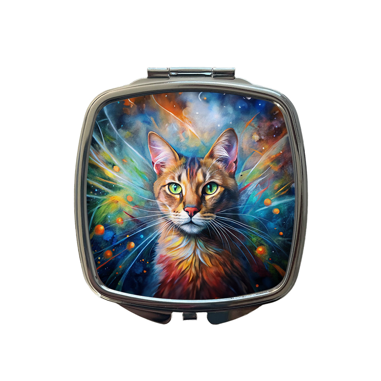 Tabby Cat Abstract Art Color Explosion Small Travel Purse Handbag Pocket Makeup Compact Mirror