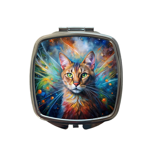 Tabby Cat Abstract Art Color Explosion Small Travel Purse Handbag Pocket Makeup Compact Mirror
