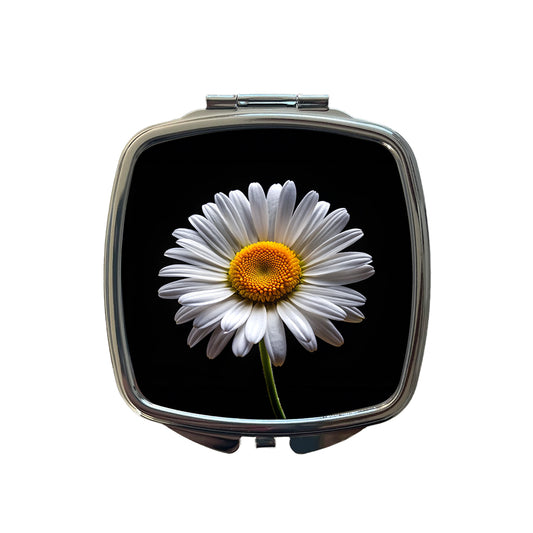 White Daisy Flower Photo Small Travel Purse Handbag Pocket Makeup Compact Mirror