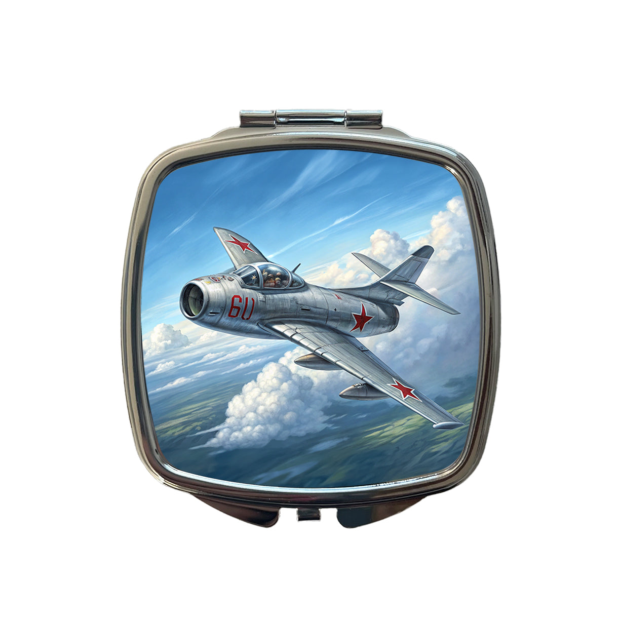 MiG-15 Russian Fighter Jet Plane Small Travel Purse Handbag Pocket Makeup Compact Mirror