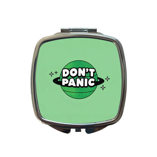 Don't Panic Funny Saying With Planet Small Travel Purse Handbag Pocket Makeup Compact Mirror