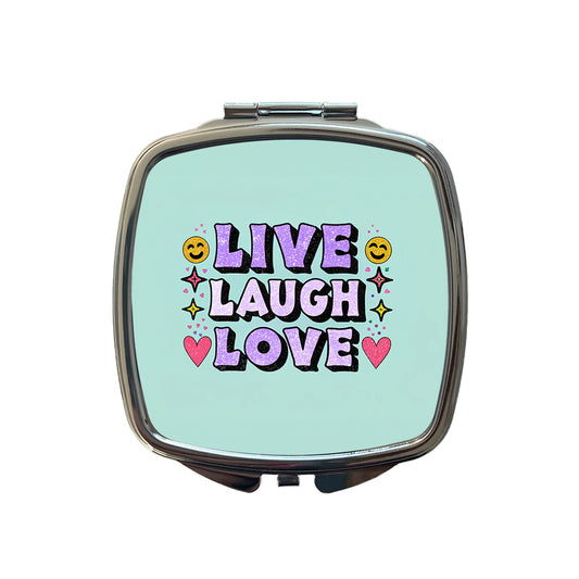 Live Laugh Love Funny Faces Hearts Small Travel Purse Handbag Pocket Makeup Compact Mirror