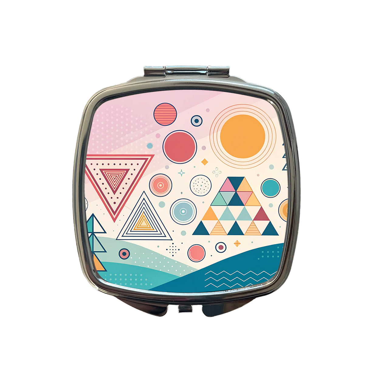 Abstract Geometric Shapes Retro Small Travel Purse Handbag Pocket Makeup Compact Mirror