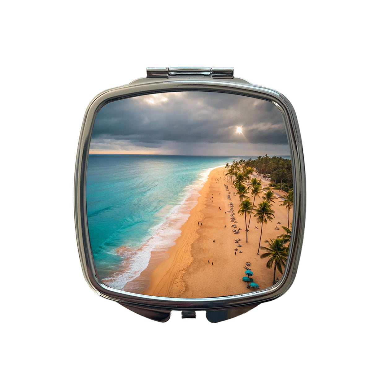 Aerial Beach Ocean Resort Palm Trees Small Travel Purse Handbag Pocket Makeup Compact Mirror