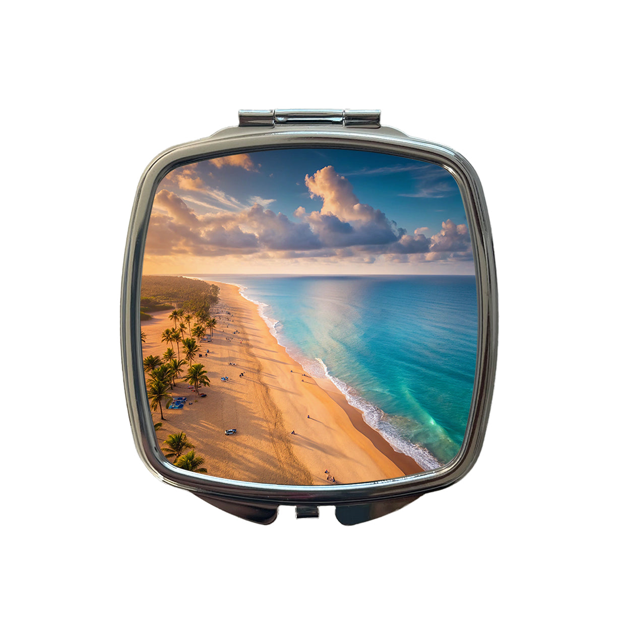 Aerial Beach Ocean View Island Vacation Small Travel Purse Handbag Pocket Makeup Compact Mirror