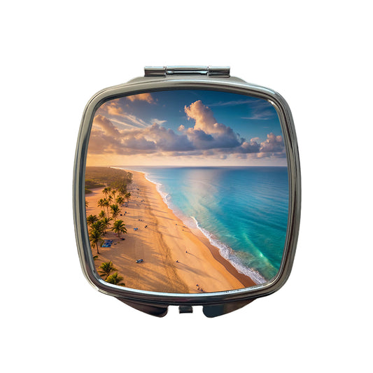 Aerial Beach Ocean View Island Vacation Small Travel Purse Handbag Pocket Makeup Compact Mirror
