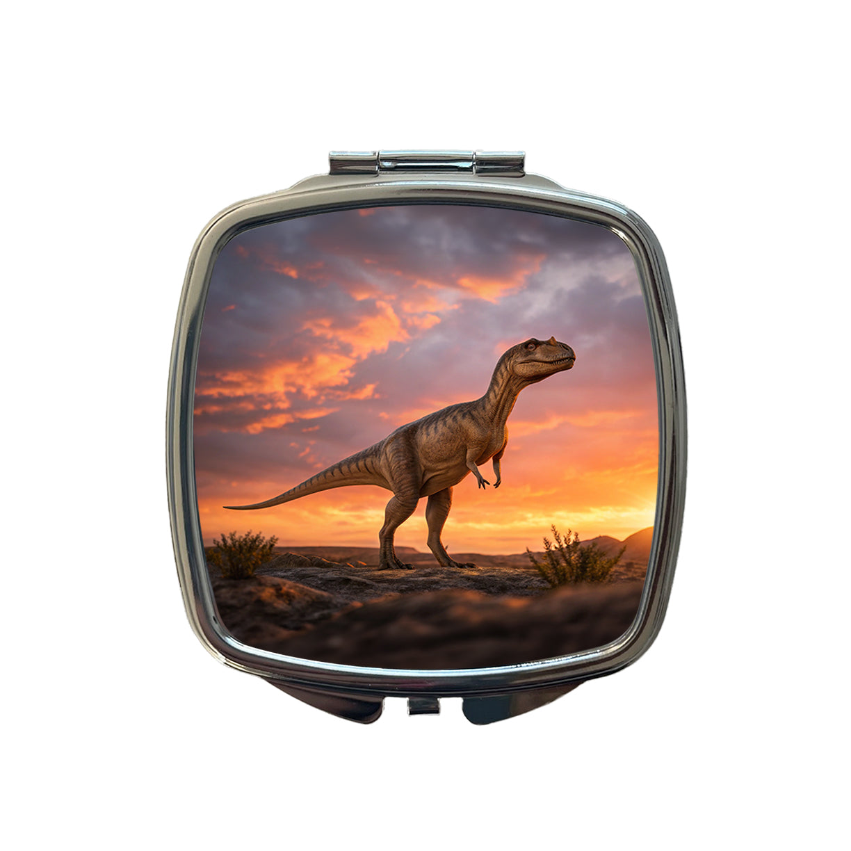 Allosaurus Standing Sunset Dinosaur Small Travel Purse Handbag Pocket Makeup Compact Mirror