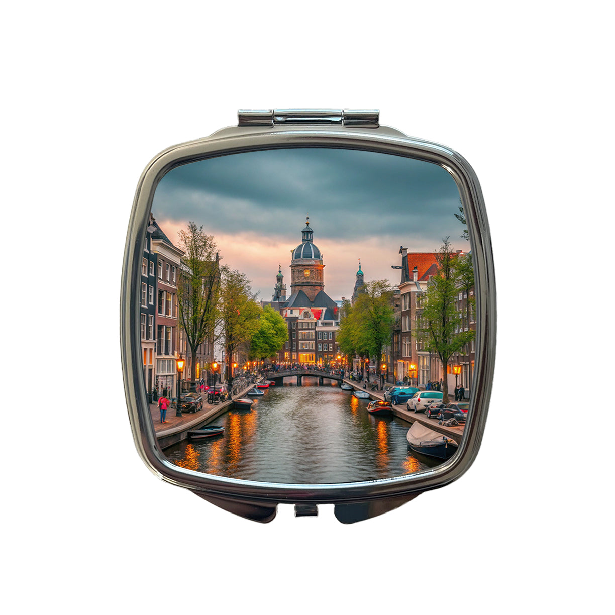 Amsterdam Netherlands Twilight Canals Small Travel Purse Handbag Pocket Makeup Compact Mirror