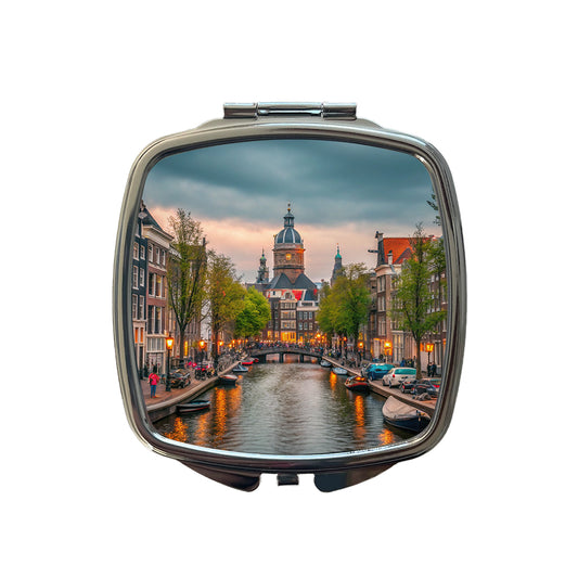 Amsterdam Netherlands Twilight Canals Small Travel Purse Handbag Pocket Makeup Compact Mirror