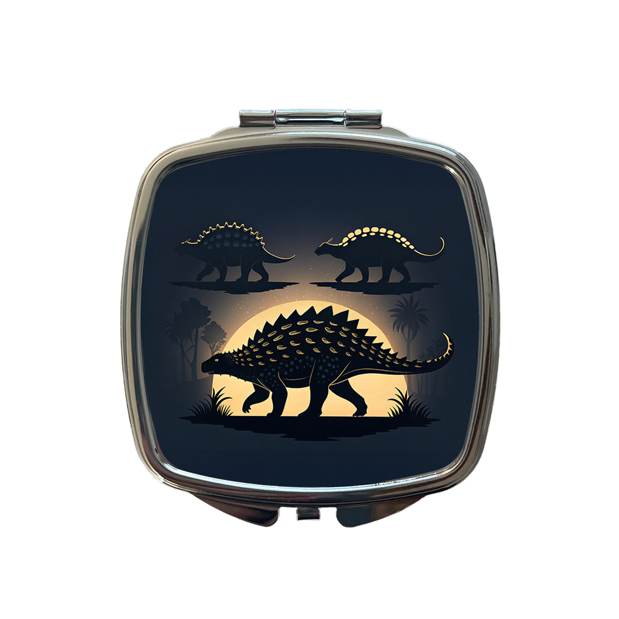 Ankylosaurus Silhouettes Walking Dinosaurs Small Travel Purse Handbag Pocket Makeup Compact Mirror
