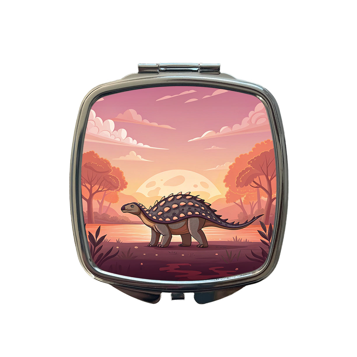 Ankylosaurus Sunset Dinosaur Small Travel Purse Handbag Pocket Makeup Compact Mirror
