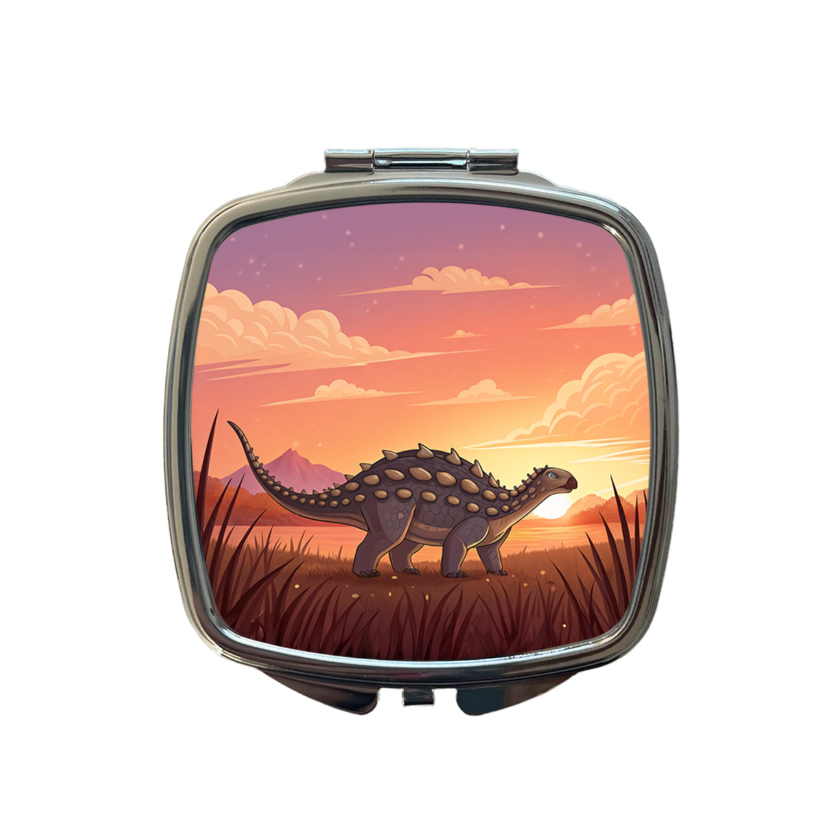 Ankylosaurus Sunset Sunrise Dinosaur Small Travel Purse Handbag Pocket Makeup Compact Mirror