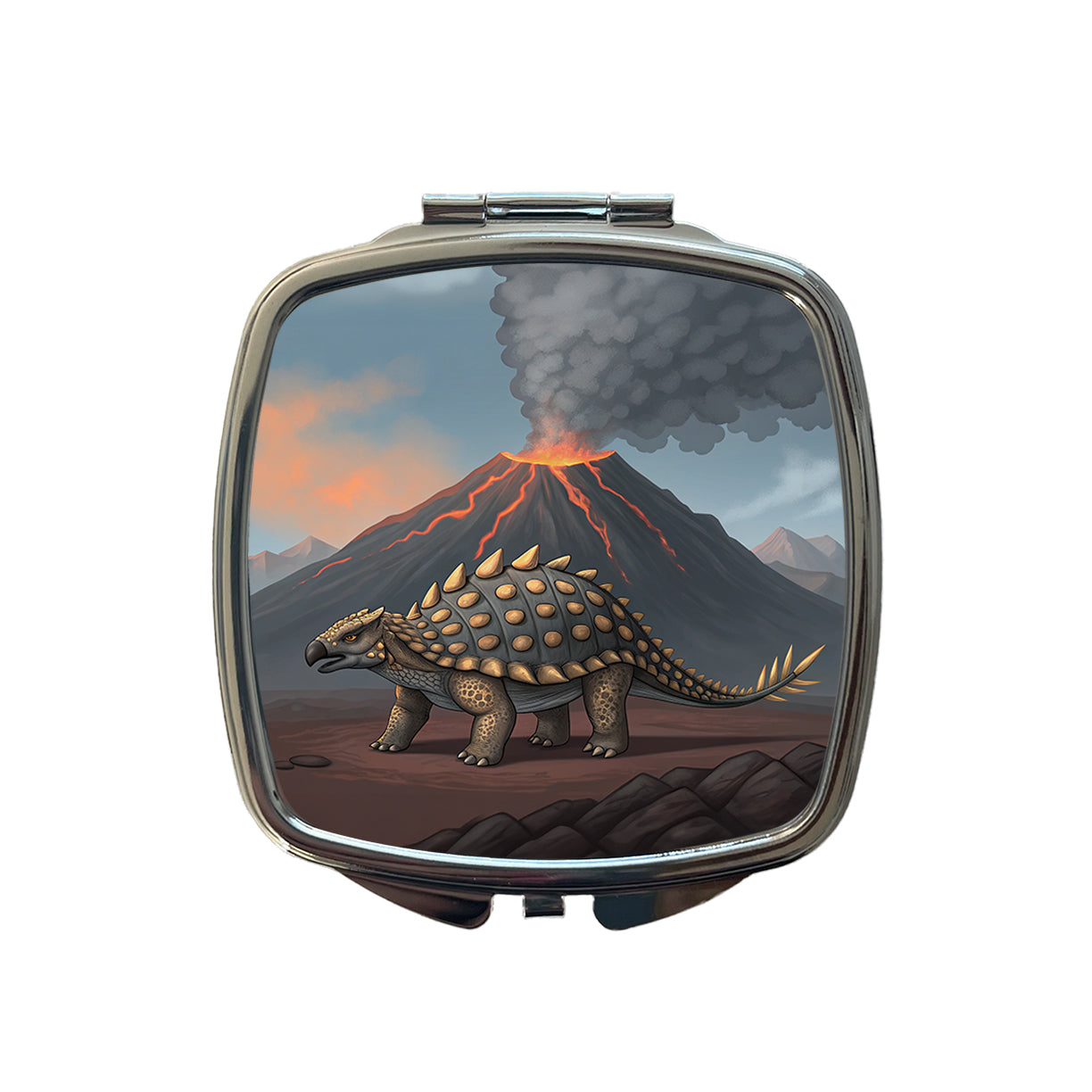 Ankylosaurus Volcano Erupting Dinosaur Small Travel Purse Handbag Pocket Makeup Compact Mirror
