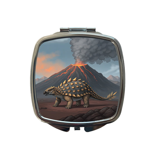 Ankylosaurus Volcano Erupting Dinosaur Small Travel Purse Handbag Pocket Makeup Compact Mirror