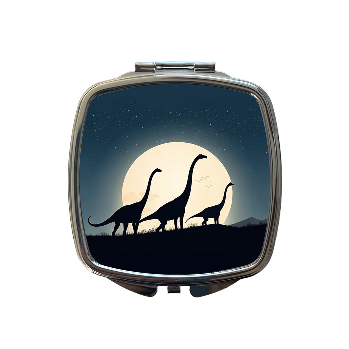 Apatosaurus Silhouettes Moon Night Dinosaurs Small Travel Purse Handbag Pocket Makeup Compact Mirror