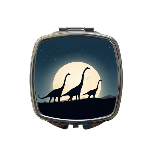 Apatosaurus Silhouettes Moon Night Dinosaurs Small Travel Purse Handbag Pocket Makeup Compact Mirror