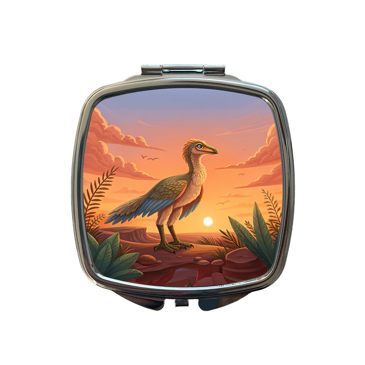 Archaeopteryx Standing Sunset Dinosaur Small Travel Purse Handbag Pocket Makeup Compact Mirror