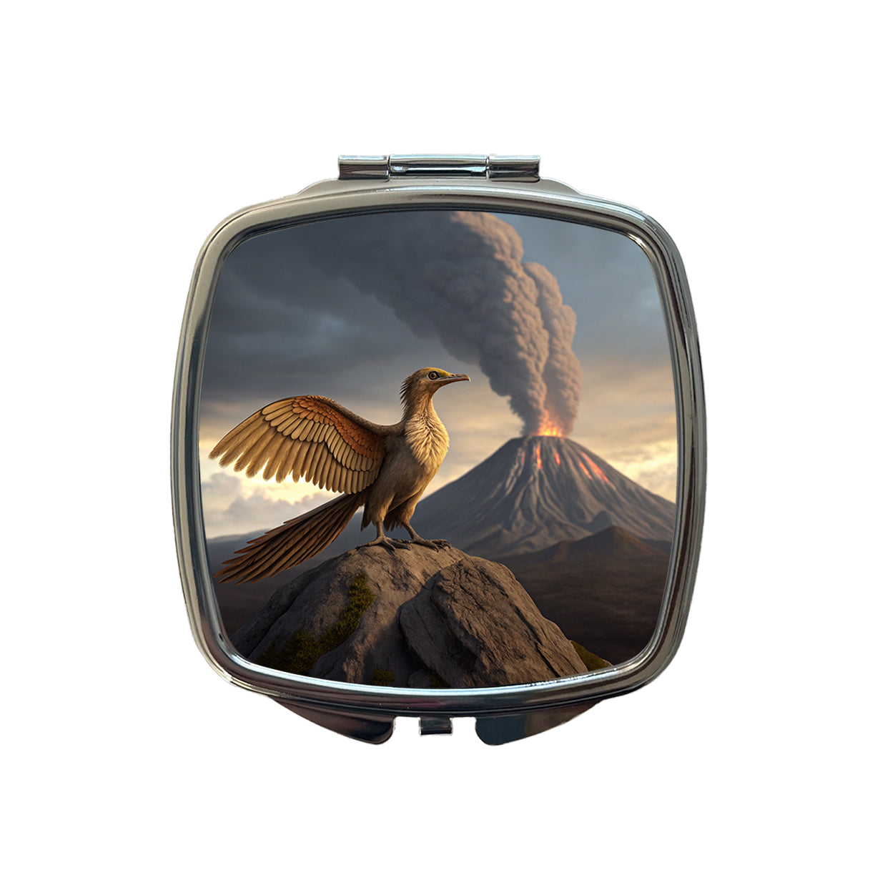 Archaeopteryx Volcano Erupting Dinosaur Small Travel Purse Handbag Pocket Makeup Compact Mirror