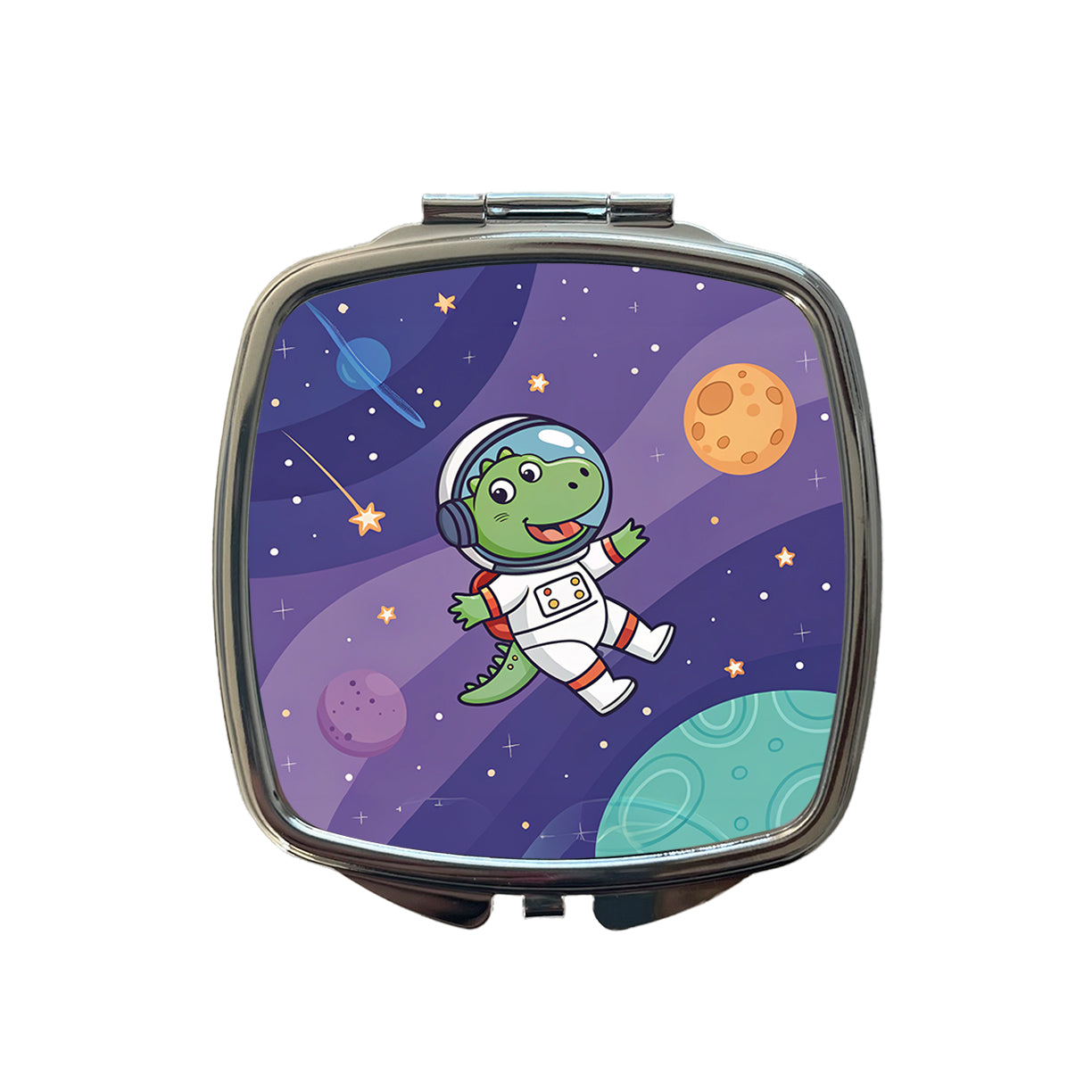 Astronaut Dinosaur In Space Suit Planets Small Travel Purse Handbag Pocket Makeup Compact Mirror
