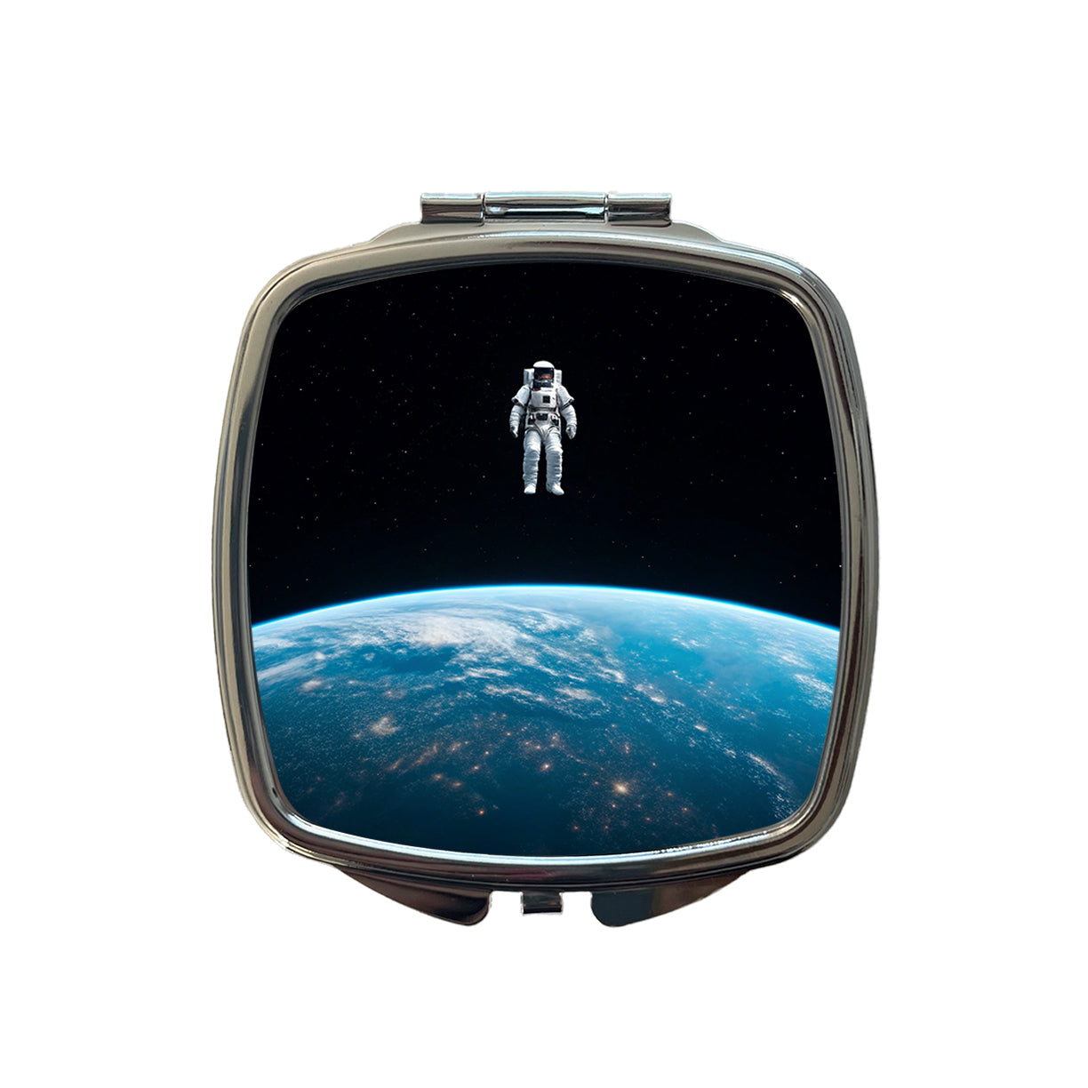 Astronaut Drifting In Space Above Earth Small Travel Purse Handbag Pocket Makeup Compact Mirror