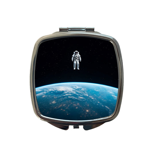 Astronaut Drifting In Space Above Earth Small Travel Purse Handbag Pocket Makeup Compact Mirror