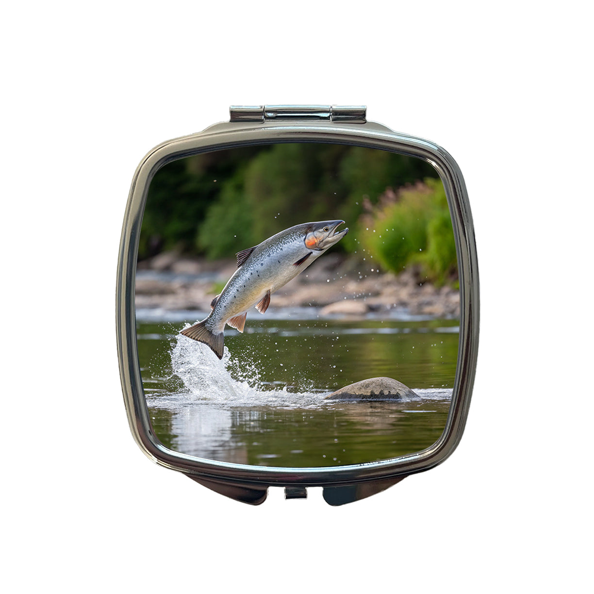Atlantic Salmon Fish Jumping Fishing River Small Travel Purse Handbag Pocket Makeup Compact Mirror