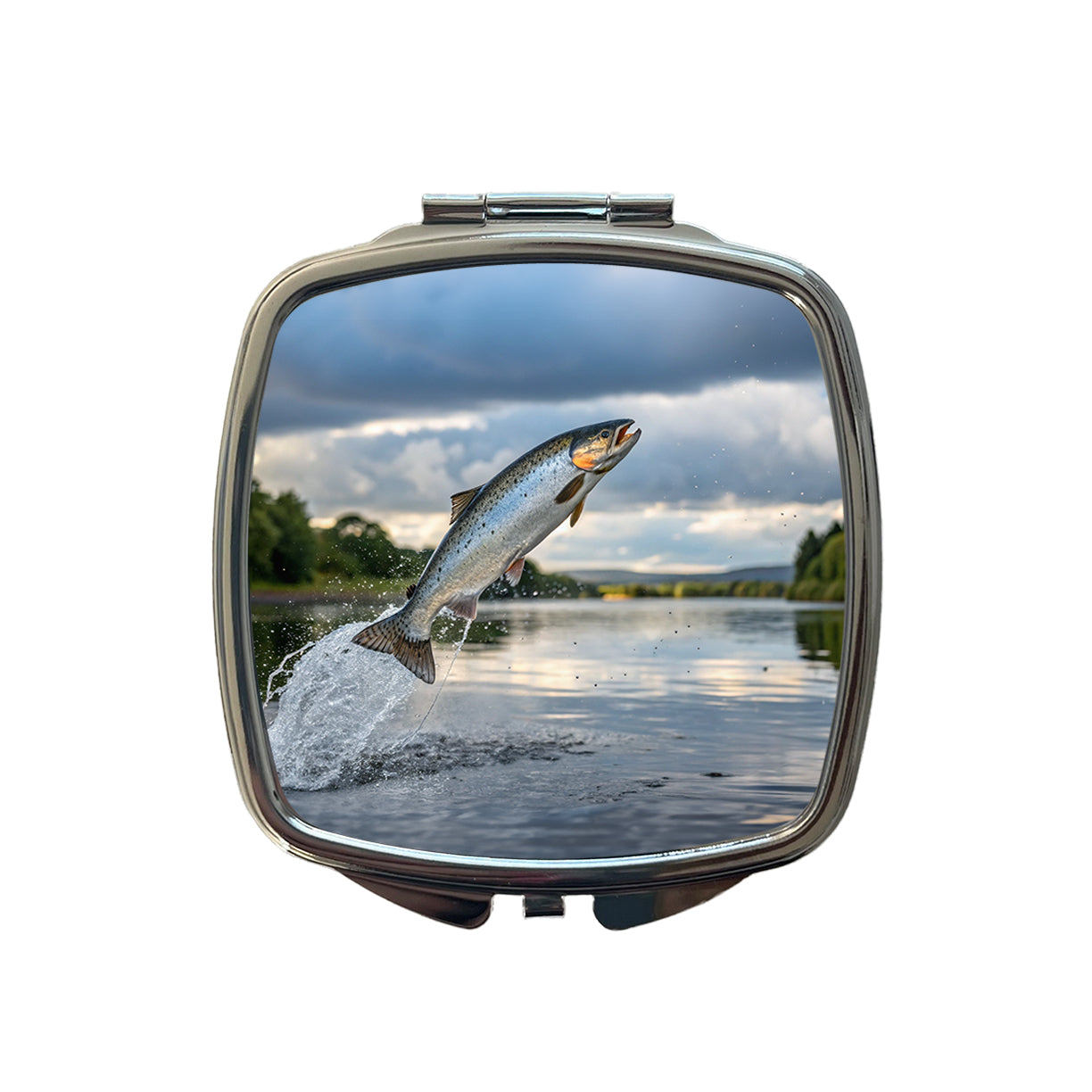 Atlantic Salmon Fish Jumping Fishing Small Travel Purse Handbag Pocket Makeup Compact Mirror