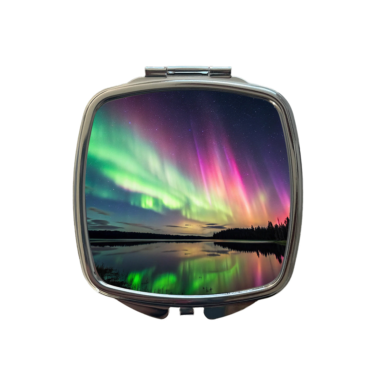 Aurora Borealis Northern Lights Over Lake Small Travel Purse Handbag Pocket Makeup Compact Mirror