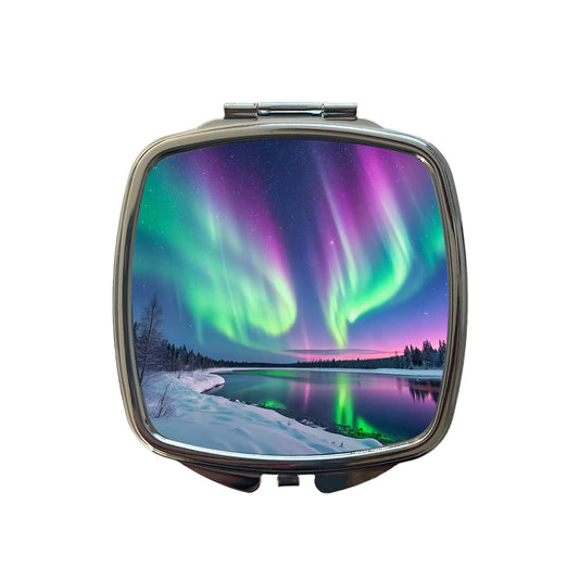 Aurora Borealis Northern Southern Lights Colorful Beautiful Small Travel Purse Handbag Pocket Makeup Compact Mirror