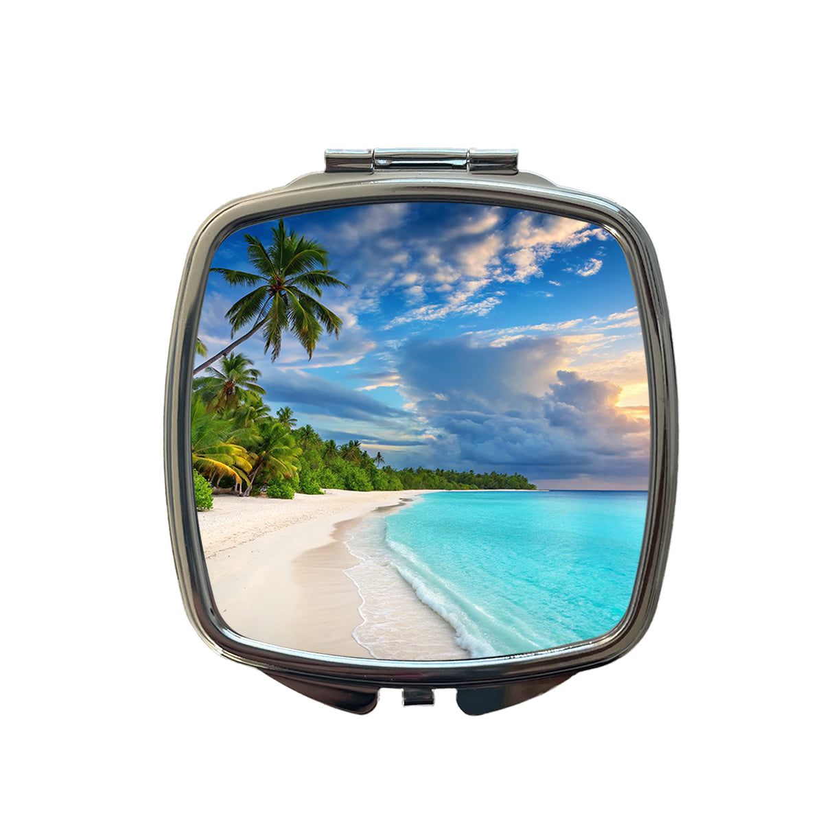 Bali Indonesia Beach Ocean Palm Trees Small Travel Purse Handbag Pocket Makeup Compact Mirror