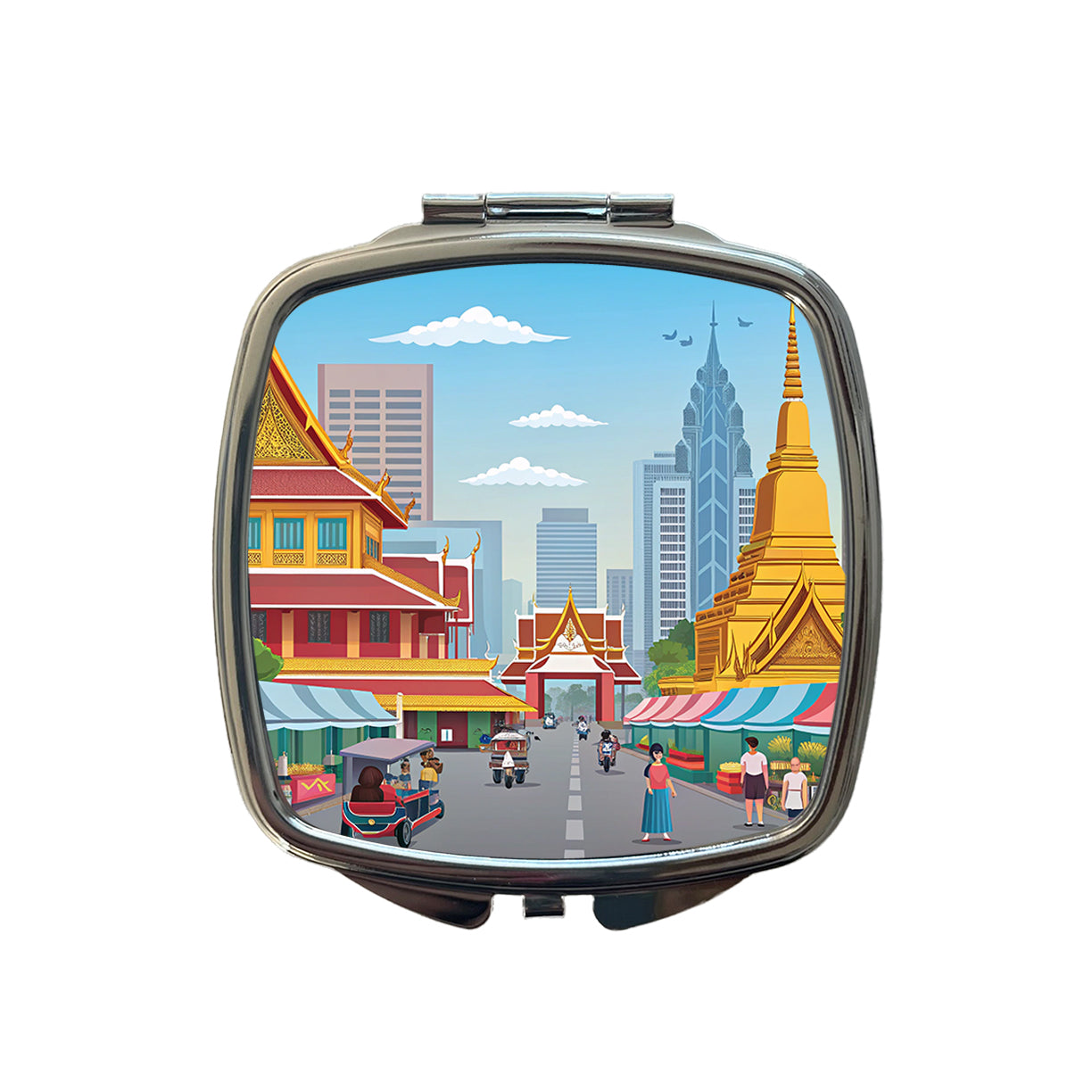 Bangkok Thailand Drawing Small Travel Purse Handbag Pocket Makeup Compact Mirror