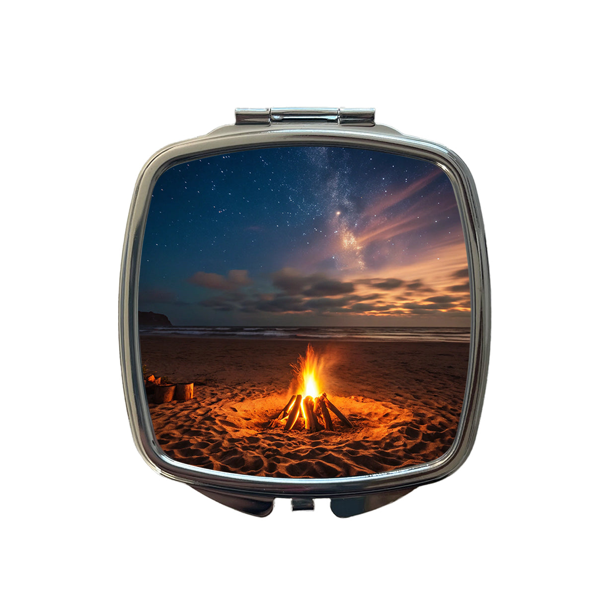Beach Bonfire Scene Night Small Travel Purse Handbag Pocket Makeup Compact Mirror