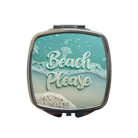 Beach Please Sea Foam Ocean Small Travel Purse Handbag Pocket Makeup Compact Mirror