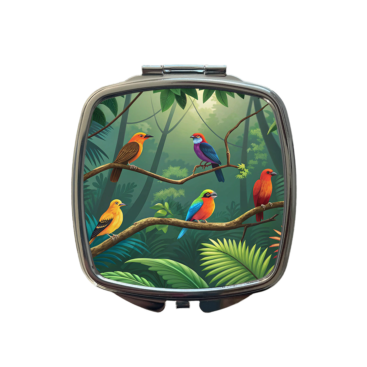 Birds In Jungle Colorful Small Travel Purse Handbag Pocket Makeup Compact Mirror