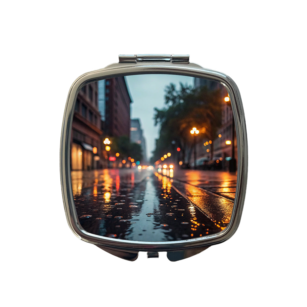 Blurred Lights City Wet Street Small Travel Purse Handbag Pocket Makeup Compact Mirror