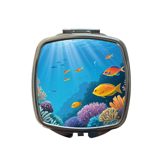 Bright Colorful Fish Coral Light Rays Tropical Ocean Small Travel Purse Handbag Pocket Makeup Compact Mirror