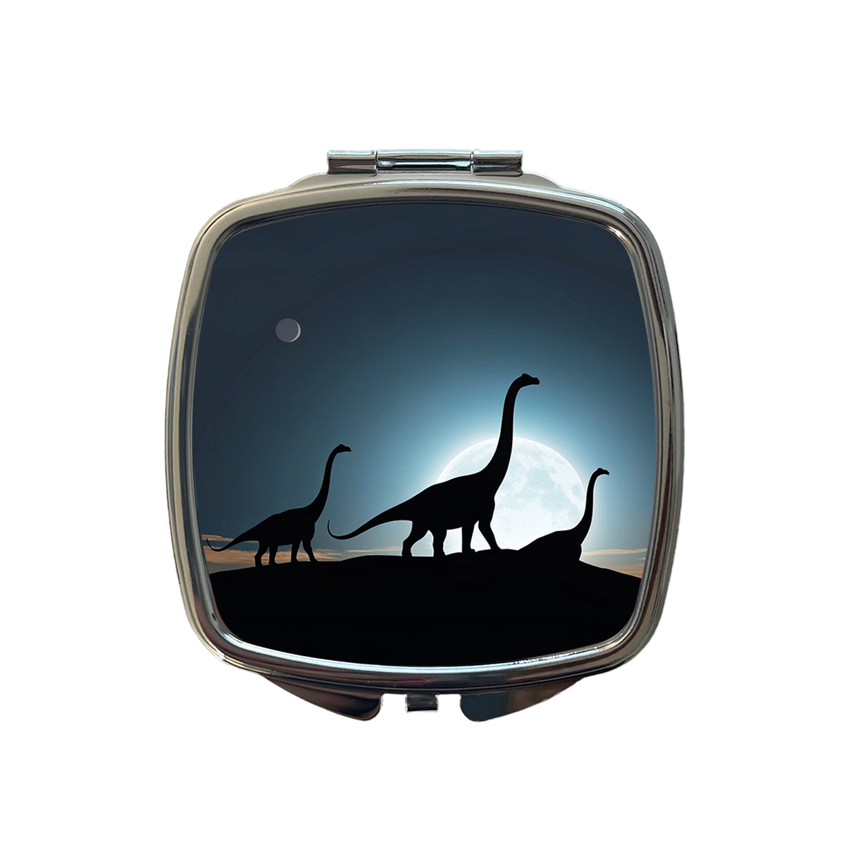 Brontosaurus Silhouettes Dinosaurs Night Sky Small Travel Purse Handbag Pocket Makeup Compact Mirror