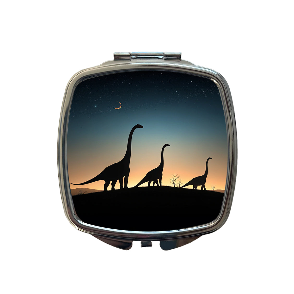 Brontosaurus Silhouettes Night Dinosaurs Small Travel Purse Handbag Pocket Makeup Compact Mirror