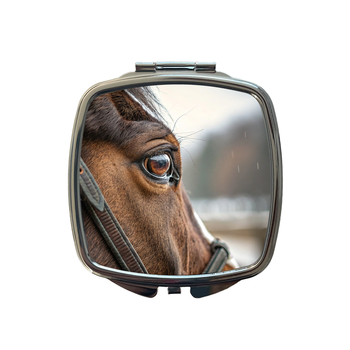 Brown Horse Eye Close Up Small Travel Purse Handbag Pocket Makeup Compact Mirror