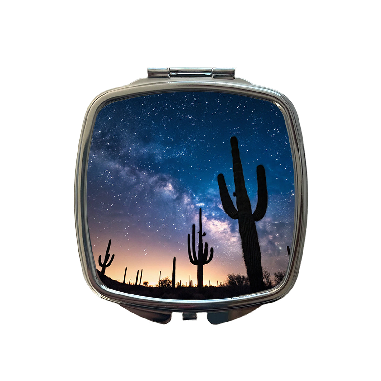Cactus Silhouettes Starry Sky Night Shadows Small Travel Purse Handbag Pocket Makeup Compact Mirror