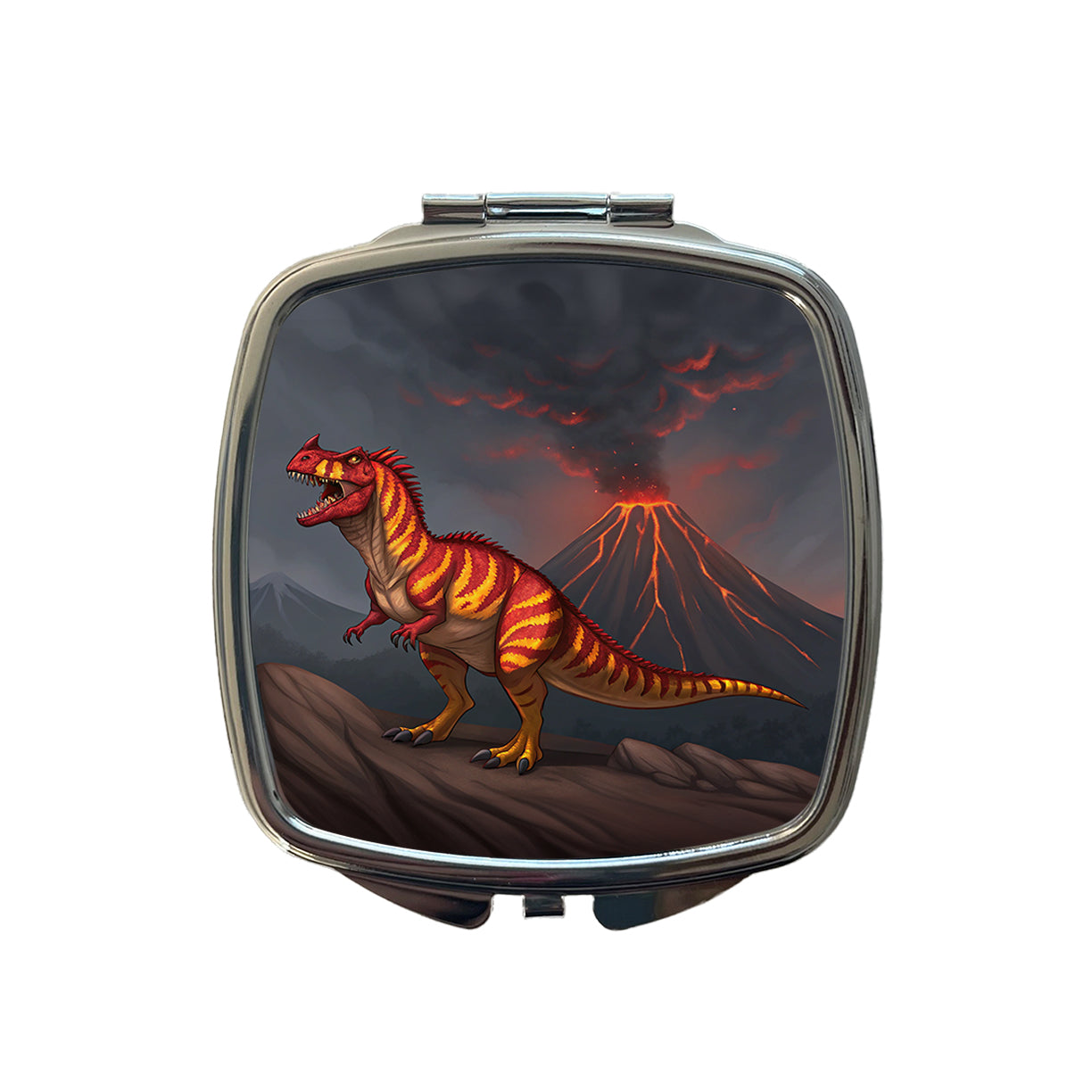 Carnotaurus Volcano Erupting Dinosaur Small Travel Purse Handbag Pocket Makeup Compact Mirror
