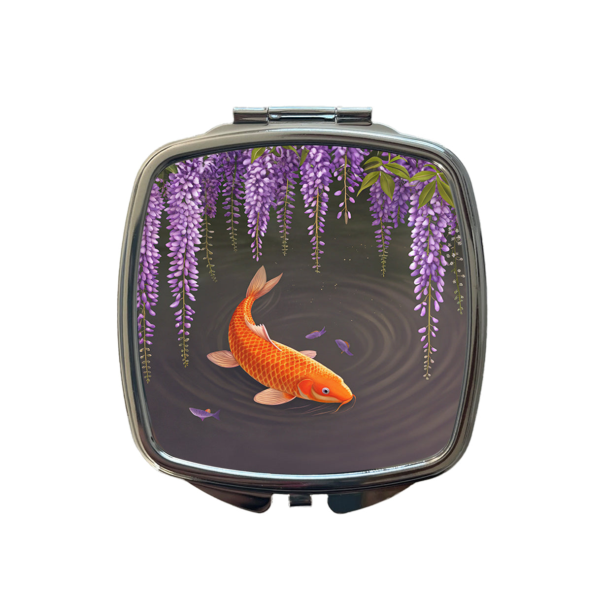 Carp With Wisteria Flowers Pond Small Travel Purse Handbag Pocket Makeup Compact Mirror