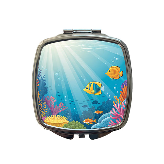 Colorful Fish Coral Light Rays Tropical Ocean Small Travel Purse Handbag Pocket Makeup Compact Mirror